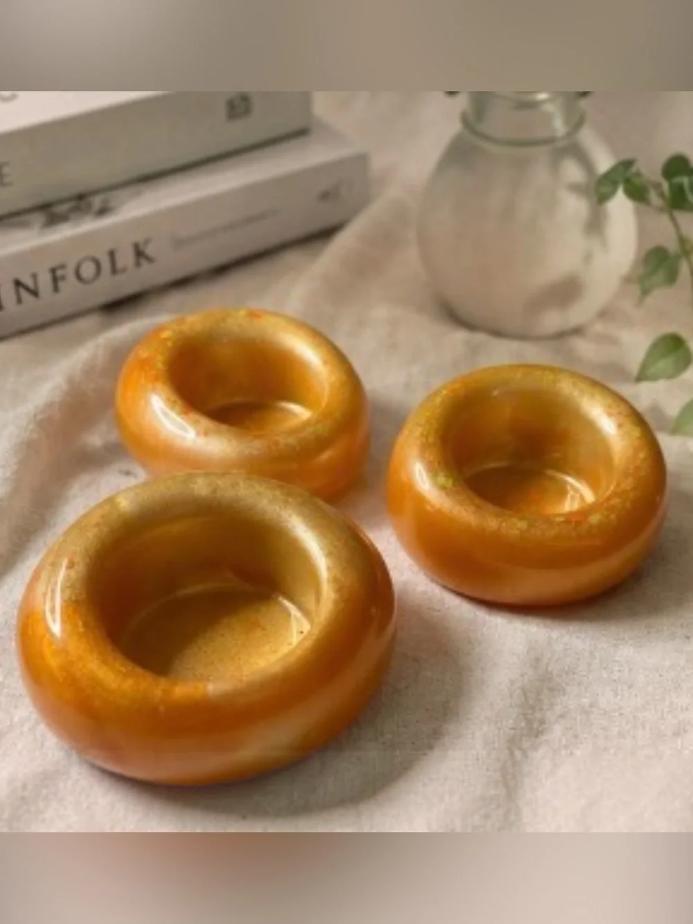 Handcrafted Amber Gold Ceramic Tea Light Holders - Set of 3